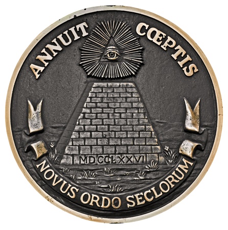 close up of a bronze plaque of a great seal of the united states, back side, clipping pathの写真素材