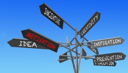 motivational words signs post over blue skyの写真素材