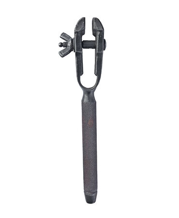 vintage hand vise isolated over white の写真素材