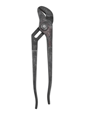 vintage rusty slip joint adjustable pliers over whiteの写真素材