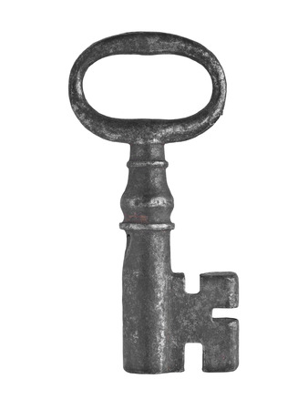 vintage rusty cabinet lock key over whiteの写真素材