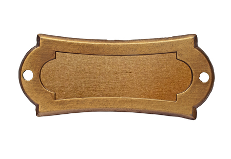 vintage brass name plate over white, clipping path, space for your textの写真素材