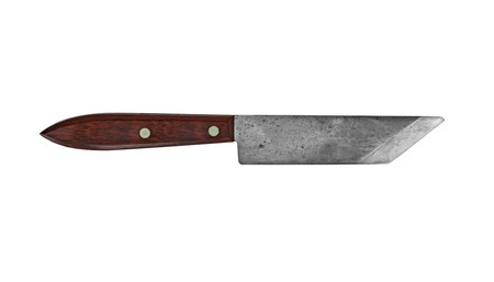 vintage rusty shoemaker knife over white, clipping path
