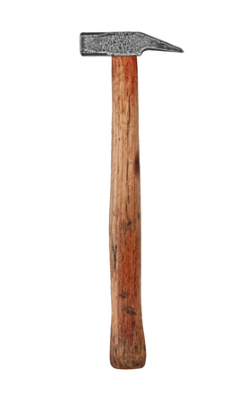 vintage carpenter hammer isolated over white background, clipping pathの写真素材