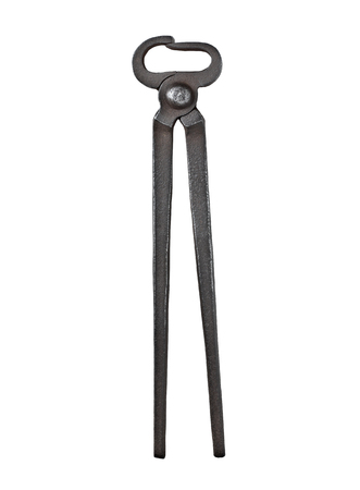 old vintage blacksmith pincers isolated over white background, clipping pathの写真素材