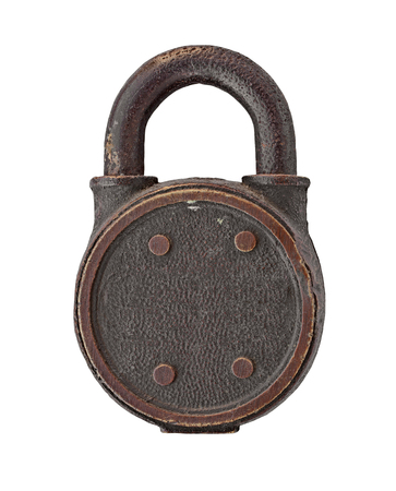 vintage padlock over white background, clipping path, space for your nameの写真素材