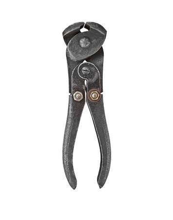 vintage rusty cutting pliers over white, clipping pathの写真素材