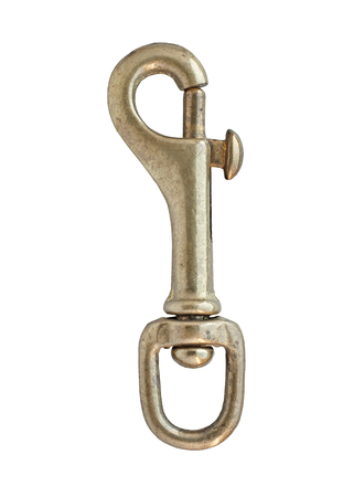 vintage brass eye snap hook over white, clipping pathの写真素材