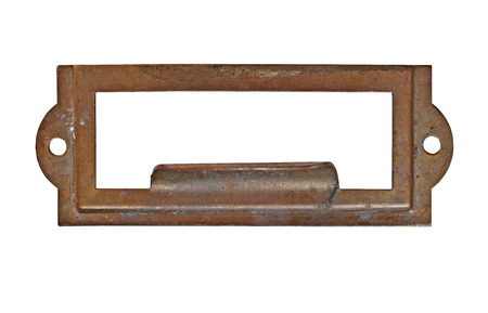 vintage heavy patina brass label name pull plate, clipping path, space for your textの写真素材