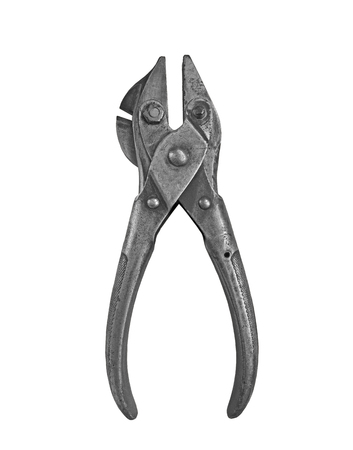 vintage rusty parallel pliers and cutters over white, clipping pathの写真素材
