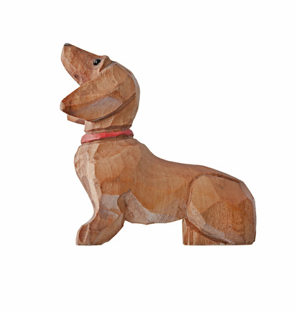 vintage dog dachshund wooden painted collar figurine isolated on white, clipping pathの写真素材