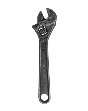 vintage adjustable wrench over white, clipping pathの写真素材