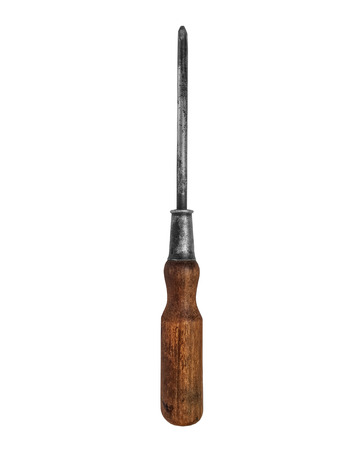 vintage large screwdriver over white, clipping pathの写真素材