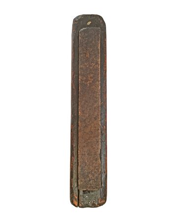 vintage sharpening stone in wooden stone over white, clipping pathの写真素材