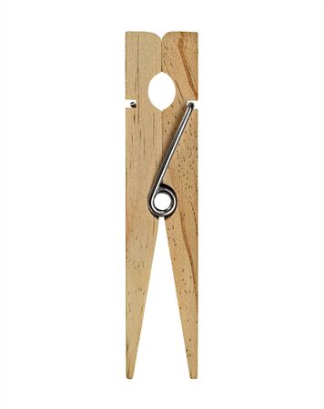 vintage wooden clothespin isolated over white, clipping pathの写真素材