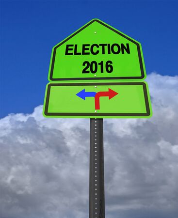conceptual sign election 2016 left or right over dramatic  blue skyの写真素材