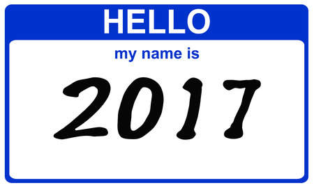 hello my name is 2017 blue stickerの写真素材