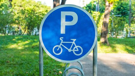 Bike Parking sign in the parkの写真素材