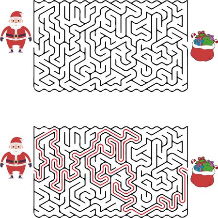 Santa fun maze concept vector game illustration labyrinth puzzleのイラスト素材