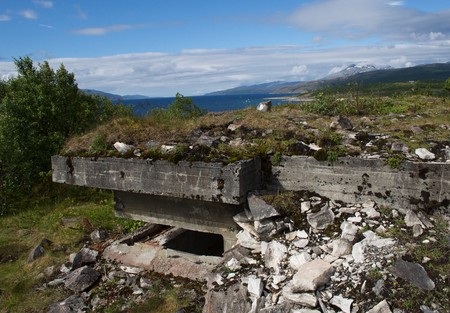 Old war fortifications in Norway fiord, Evenesの写真素材