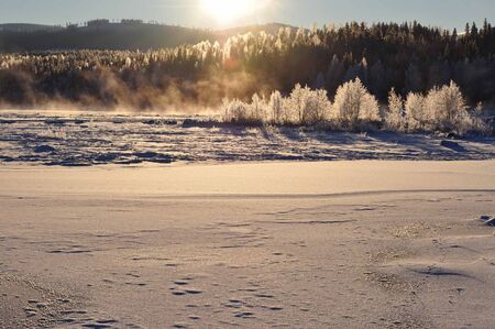 Storforsen waterfall in scandinavia in winterの写真素材