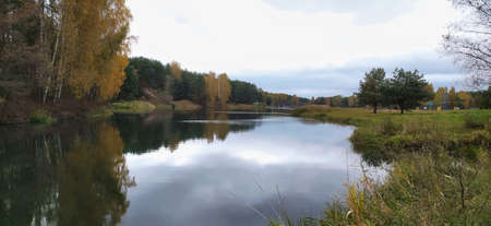 Water park in Belarus in autumnの写真素材