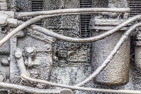 Old, very dirty, rusty diesel engine closeup