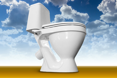 White toilet bowl close-up against the sky as an abstraction.の写真素材