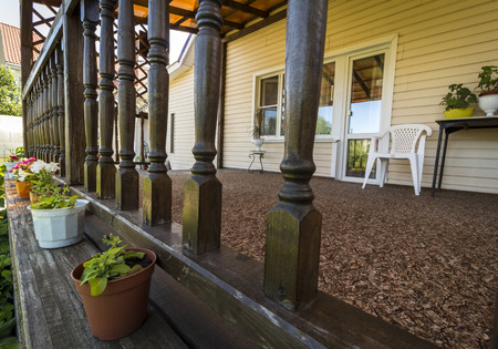 Summer terrace of a small private house close-up.の写真素材