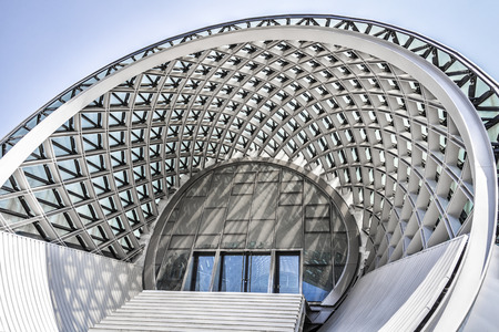 TBILISI, GEORGIA - JULE 27, 2017: Building structures of modern urban architecture close-up. Palace of Culture of Tbilisi, Georgia. It is located in the park of Rica.のeditorial素材