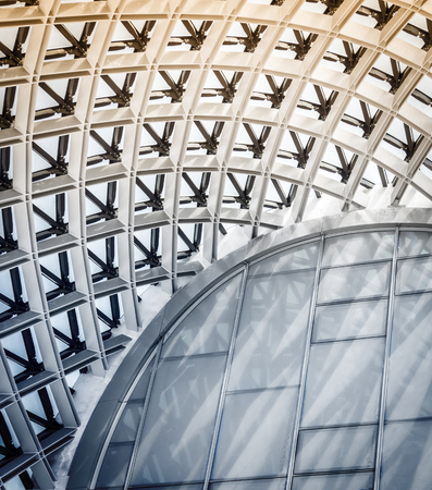 TBILISI, GEORGIA - JULE 27, 2017: Building structures of modern urban architecture close-up. Palace of Culture of Tbilisi, Georgia. It is located in the park of Rica.のeditorial素材