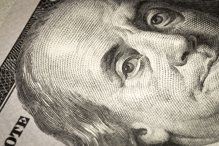 The fragment of 100 dollar bill. Close up.