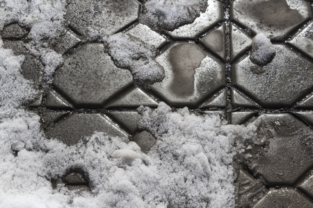 Spring thaw in the area covered with paving tiles.の写真素材
