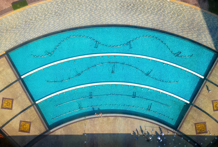 Top view of the pool with fountains.の写真素材