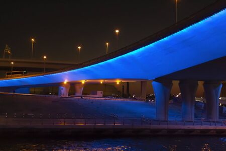Futuristic urban architecture with evening color illumination.の写真素材