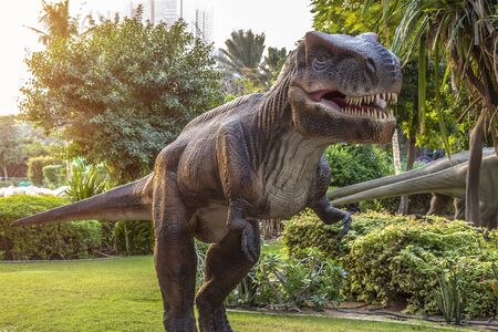 Dubai, UAE - December 3, 2018: Fragments of moving figures of the Dubai Dinosaur Park. Zabeel District.のeditorial素材