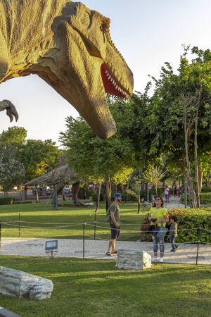 Dubai, UAE - December 3, 2018: Fragments of moving figures of the Dubai Dinosaur Park. Zabeel District.のeditorial素材