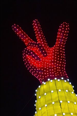 Dubai, UAE - December 3, 2018: Beautiful installations at the Dubai Garden Glow family theme park illuminated at night.のeditorial素材