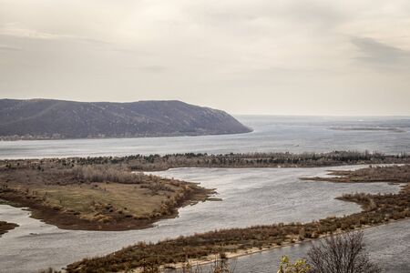 Beautiful landscape from above on the Volga river.