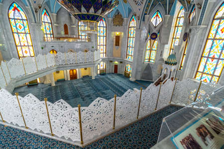 Kazan, Russia - December 31, 2019: Inside the mosque, Kul-Sharif Mosque in Kazan.