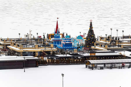 Kazan, Russia - December 31, 2019: Winter view from the observation deck of the Kazan Kremlin on the embankment of the city of Kazan.のeditorial素材