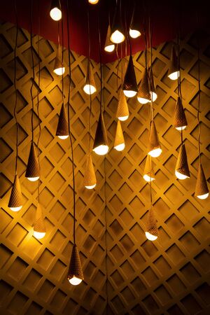 Hanging ceiling lamps in a roadside cafe.の写真素材