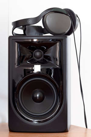 Headphones and professional sound monitor while paused.の写真素材
