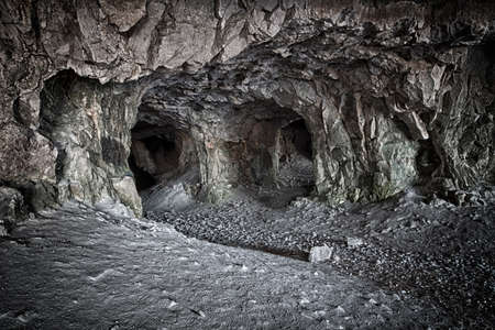 Inside the old abandoned limestone mining adits.の写真素材