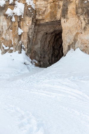 The entrance to the old abandoned limestone adits.の写真素材