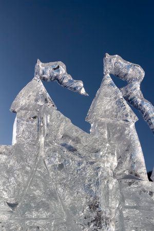 Big beautiful ice figures in the open air.の写真素材