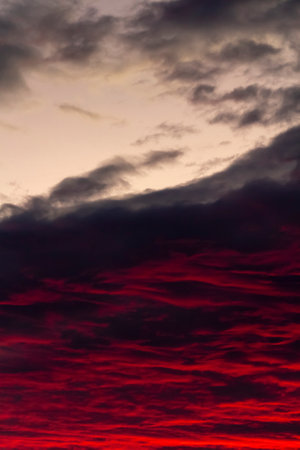 Gorgeous fiery purple evening sunset as background.の写真素材