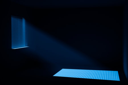 Moonlight on the floor through a window with horizontal blinds.の写真素材