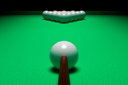Billiard balls in the initial position on the green field of the billiard table.の写真素材