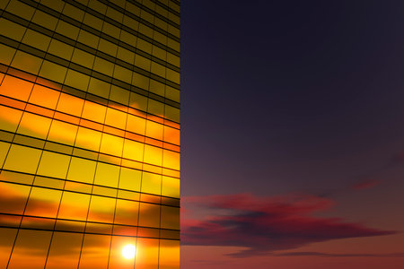High-rise buildings in the evening in the rays of the setting sun.の写真素材